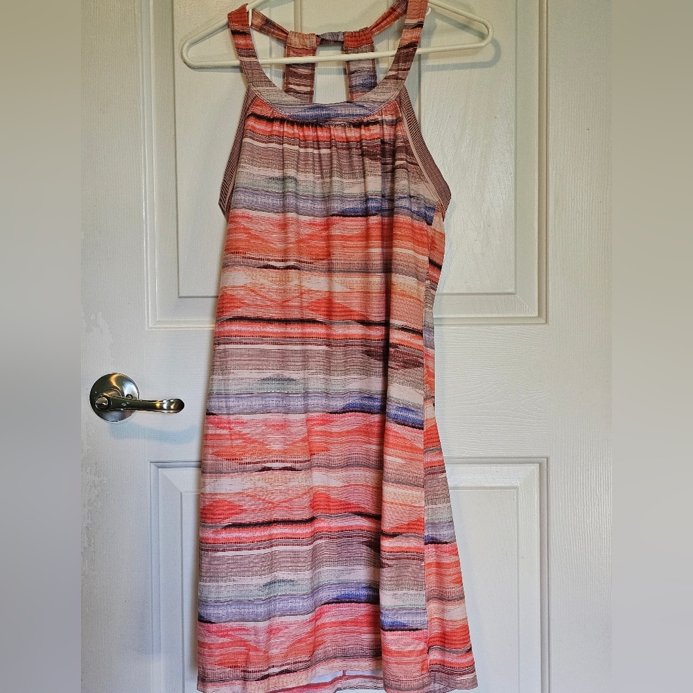 Prana Orange Multicolor Striped Athletic Dress w/ Built in Bra Women's Sz M